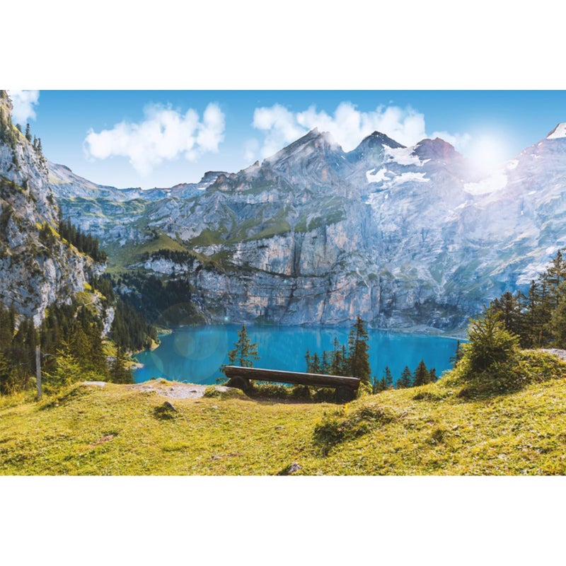 Baocicco 10x8ft Vinyl Mountain and Water Landscape Backdrops for Photography Background Famous Swiss Landscape Blue Sky White Clouds Outdoor Vacation Holiday Party Backdrop Children Adults Portraits - Image 1